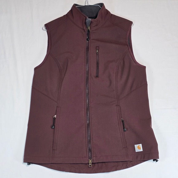Carhartt Jackets & Blazers - Carhartt Womens Softshell Vest Burgundy Full Zip Fleece Lined 102254 Medium 8/10